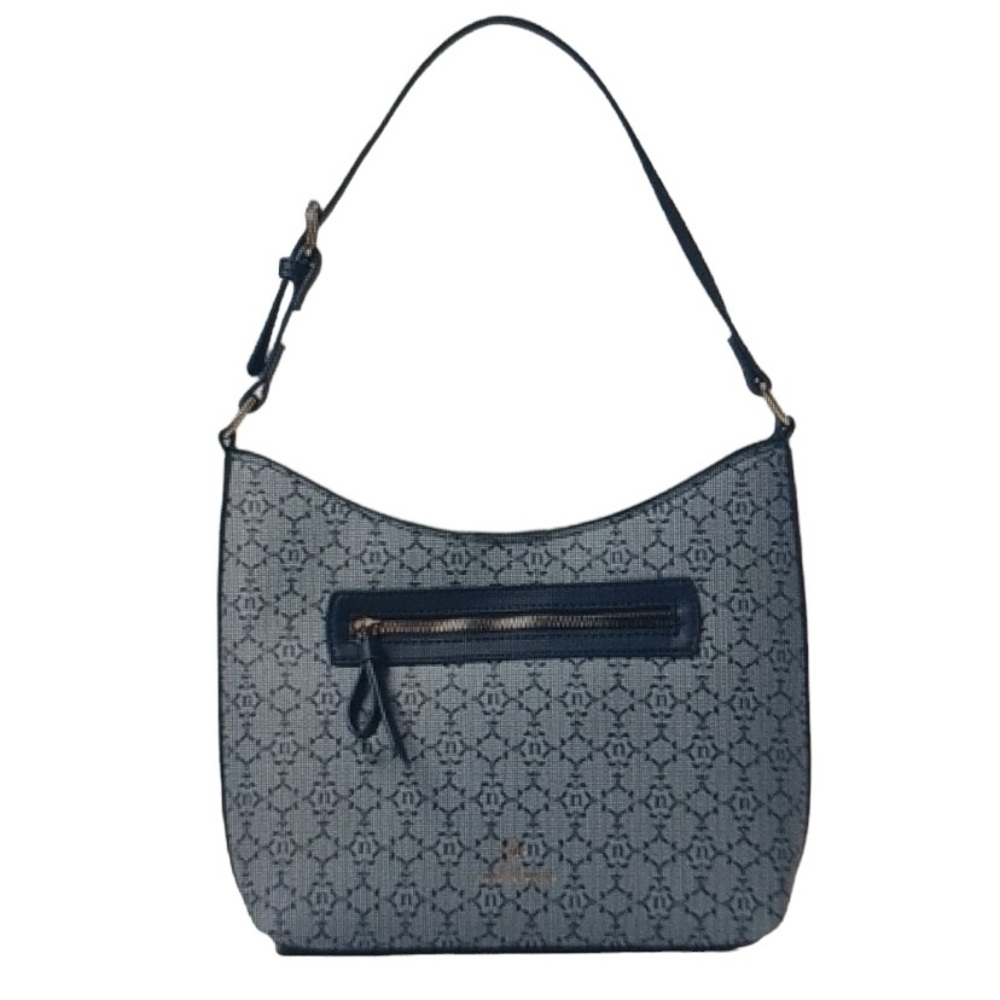 NWT NANETTE LEPORE Maxene Logo Short Shoulder Bucket Bag - Navy Blue